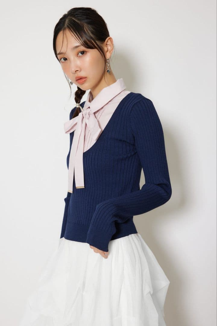【新品】リエンダ　シャツドッキングロングスリーブニットトップス
