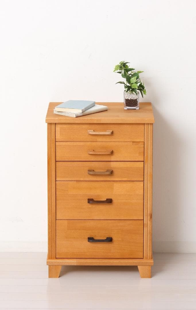 国産　天然木　5段　チェスト　収納棚　コンパクト　収納力
