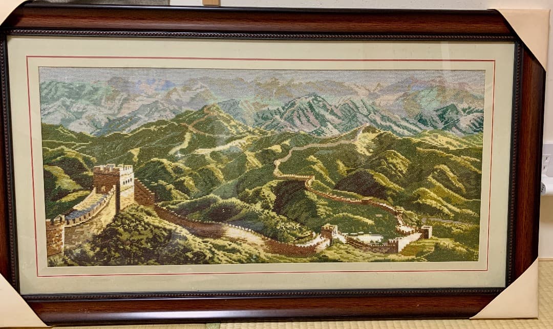 大きな刺繍絵　万里の頂上　オブジェ