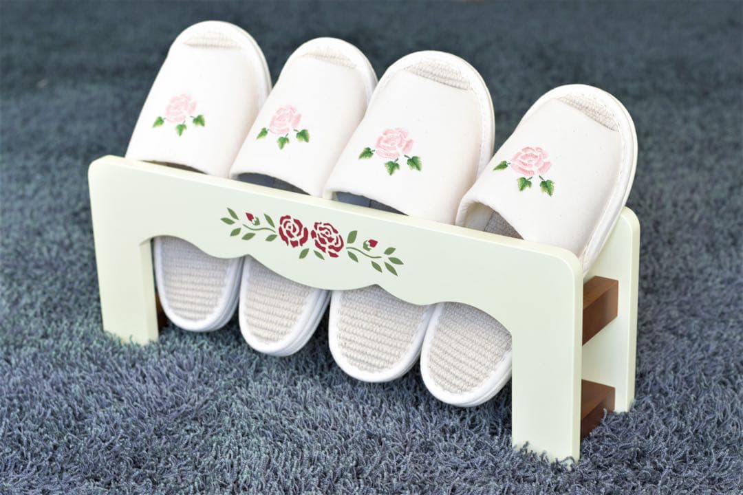希少　マニー ステンシルローズ　スリッパラック　木製　インテリア　日本製　新品