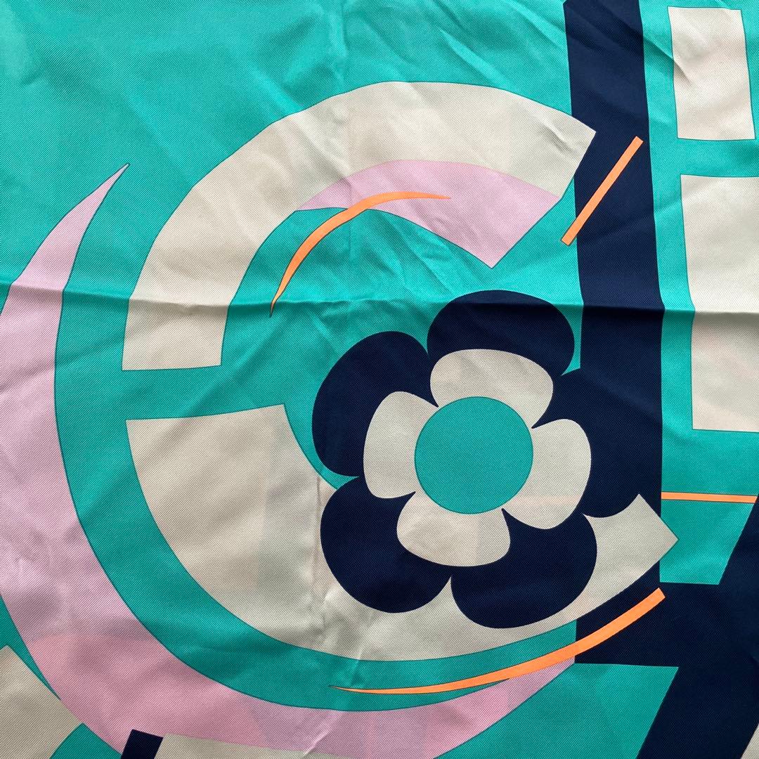 【美品】CHANEL ターコイズ シルクスカーフ
