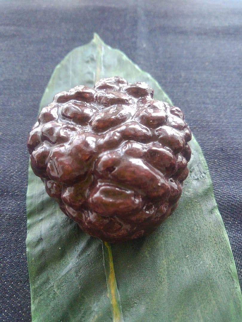 木彫りのおはぎと熊笹（実物大）