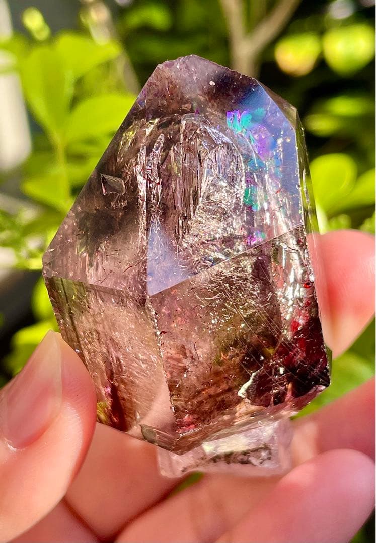 虹入り！アメジストスーパーセブン 骸骨水晶　アメジストエレスチャル　原石　天然石