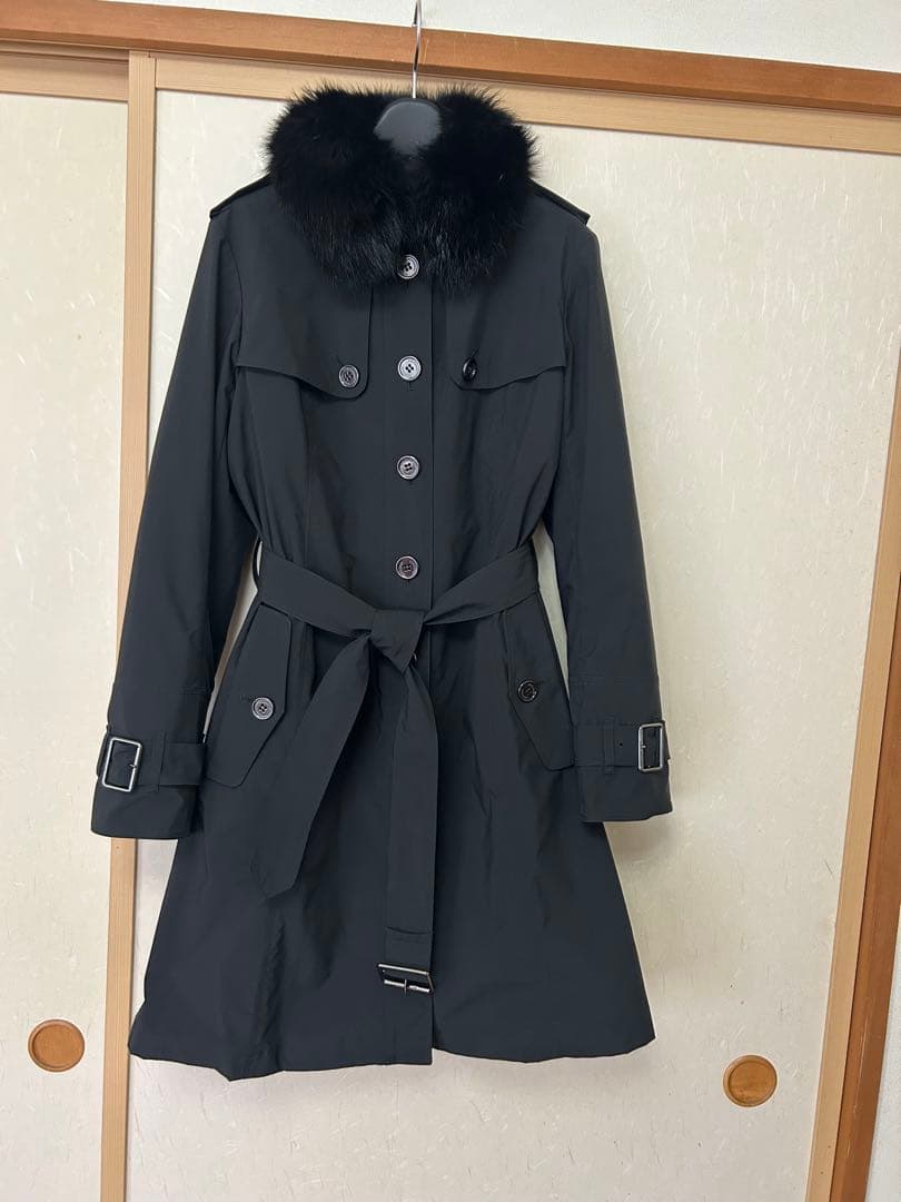 バーバリーロンドン メガチェック ダウン ライナー付 ロング トレンチコート 黒