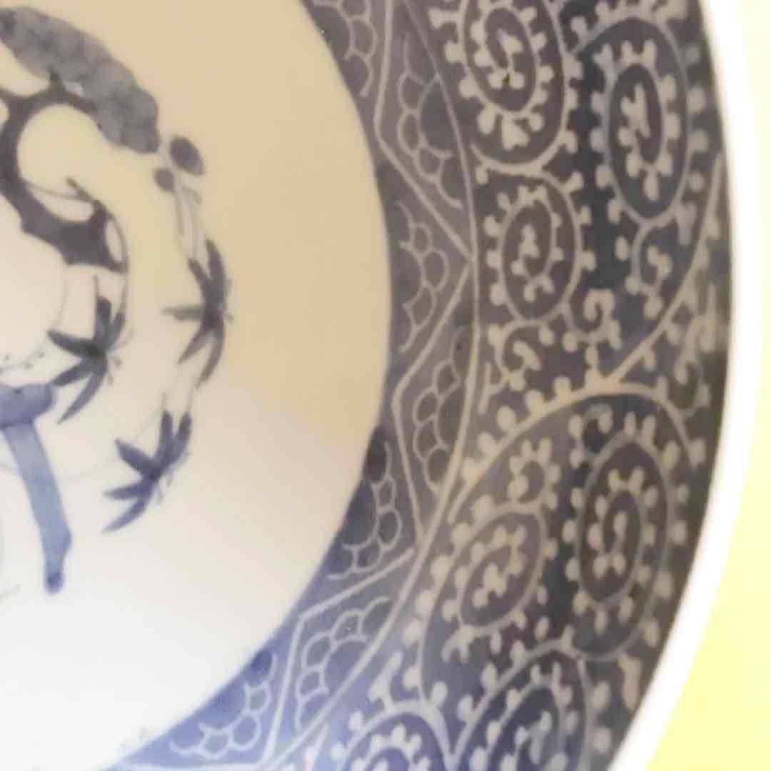 骨董染付松竹梅たこ唐草文様深大皿