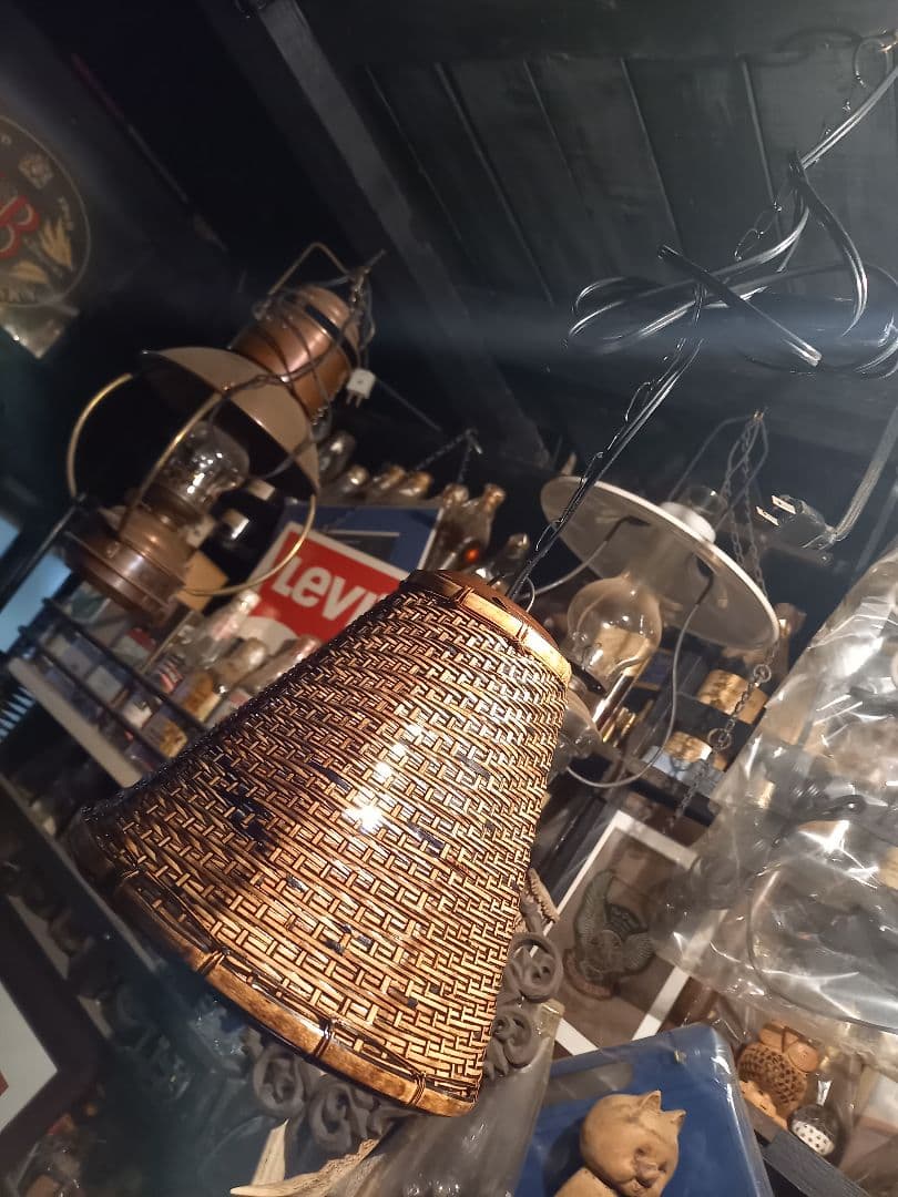 1970's　ヴィンテージ　吊り鐘　竹細工　ベル形　バンブー　ウッド　ランプ