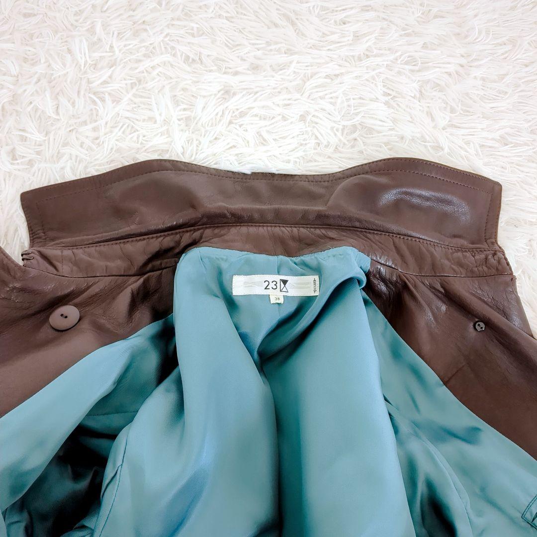 人気✨️23区　牛革　ロングレザートレンチコート　ベルト　M　38　ブラウン