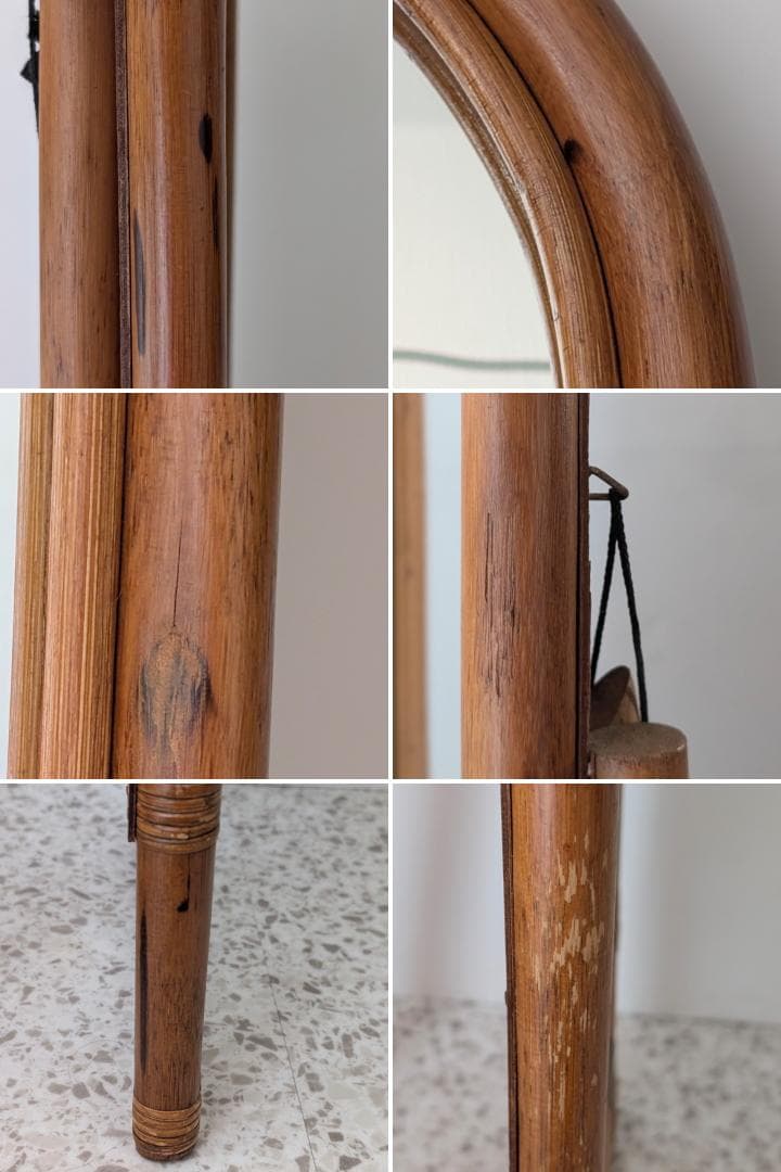 ラタン スタンドミラー 80s ビンテージ 壁掛け 2way 籐の姿見 レトロ