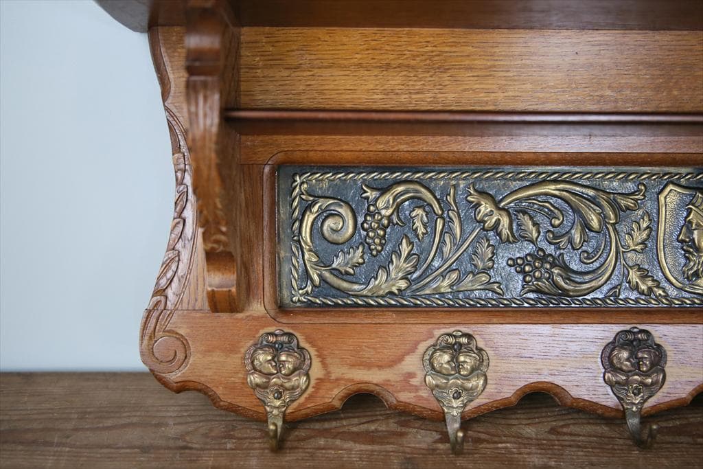 フランスアンティーク木製ウォールフック/シェルフ/壁掛けラック(90-86)