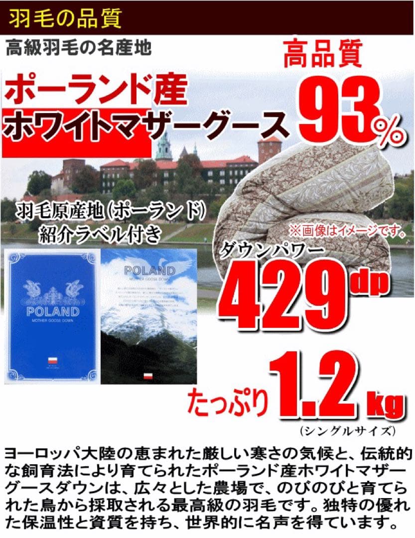 羽毛布団 シングル マザーグース 二層 超長綿 日本製 SK6492-ブルー