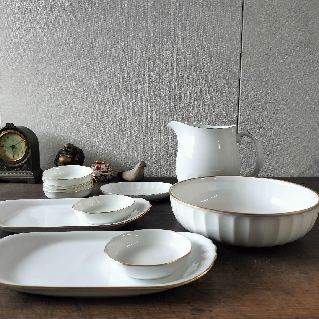 三菱石油　非売品記念品　大倉陶園　ピッチャー　小皿　ボウル鉢　オーバル長皿　金彩