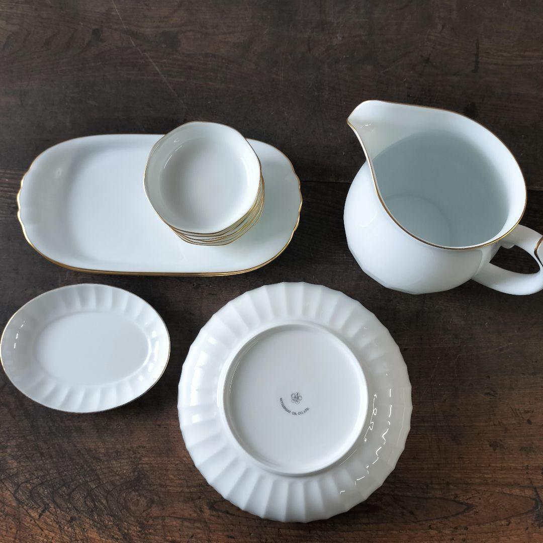 三菱石油　非売品記念品　大倉陶園　ピッチャー　小皿　ボウル鉢　オーバル長皿　金彩