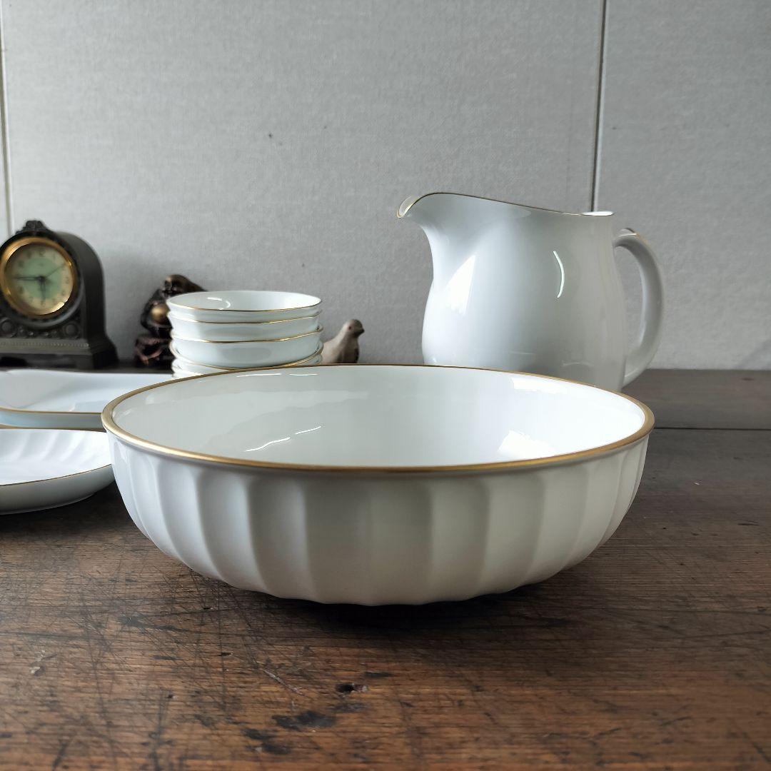 三菱石油　非売品記念品　大倉陶園　ピッチャー　小皿　ボウル鉢　オーバル長皿　金彩