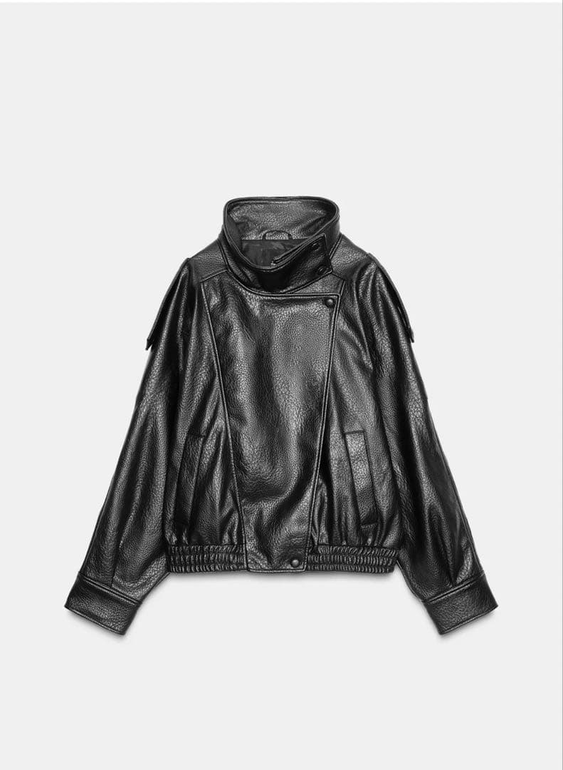 ZARA似 フェイクレザージャケット Sアウター ブラック YSL似