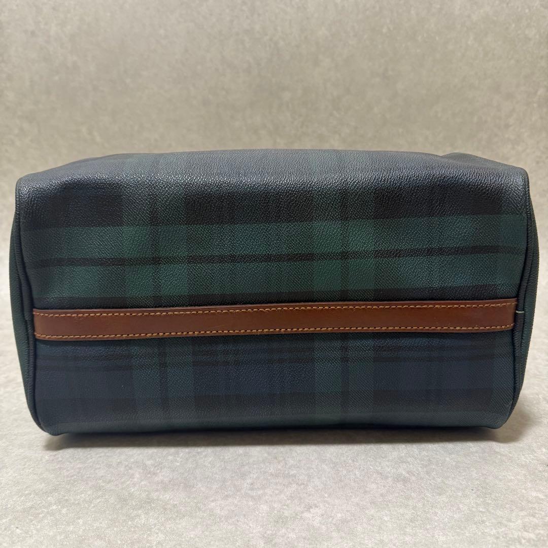 【ポロラルフローレン】美品　ミニボストンバッグ　レザー　チェック柄　グリーン