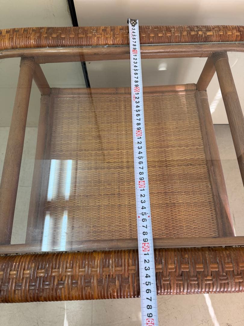 福岡発 ラタン　ガラス ダイニングテーブル チェア2脚セット 食卓机椅子 セット