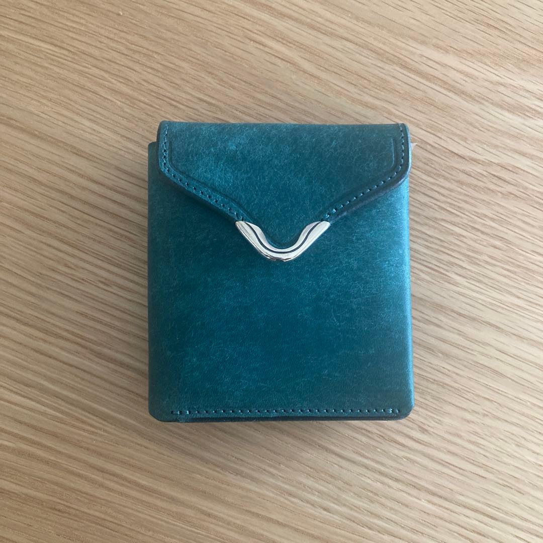 【新品未使用】【完売商品】池之端銀革店プエブロギャルソンスリムウォレットteal