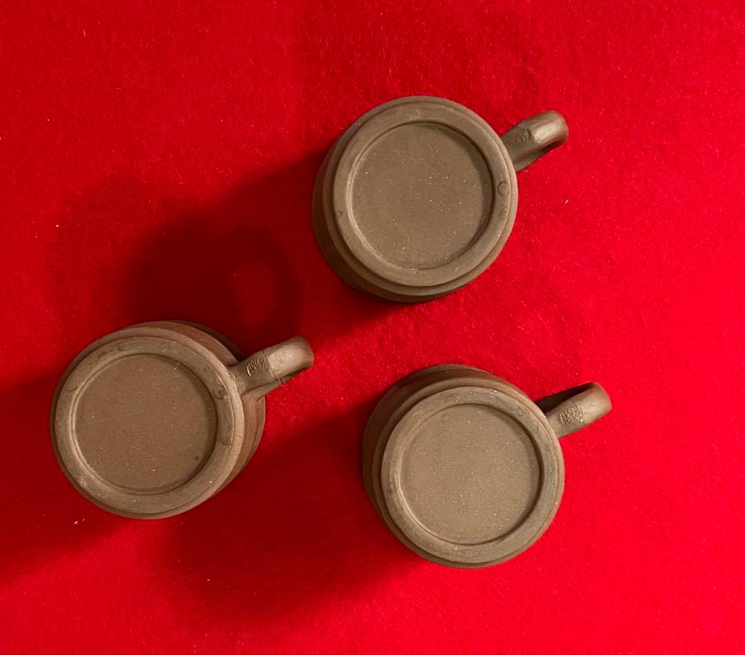 希少 中国美術 中國宜興紫砂 竹節紋樣 茶道具 カップ&ソーサー