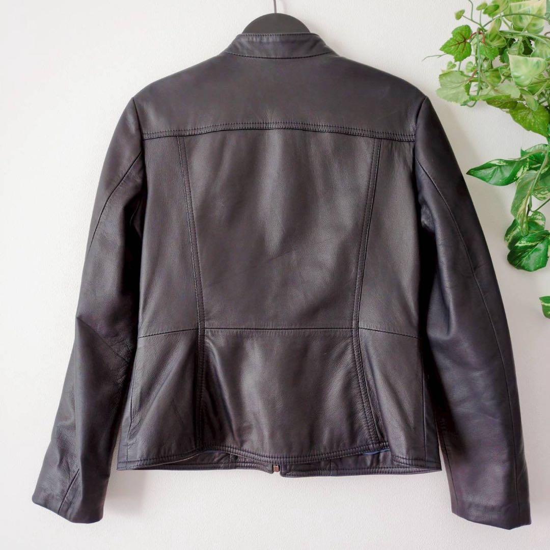 バリー シングルライダースジャケット レザー 本革 ノーカラー ネイビー 40