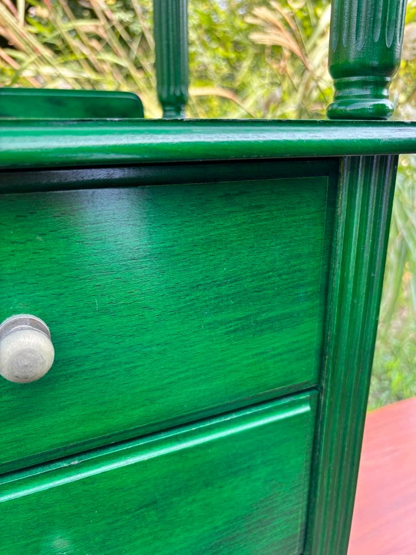 昭和レトロ　グリーンの木製電話台・ファックス台　飾り棚　花台