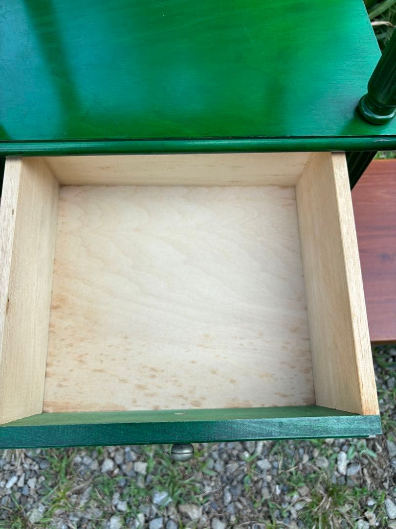 昭和レトロ　グリーンの木製電話台・ファックス台　飾り棚　花台