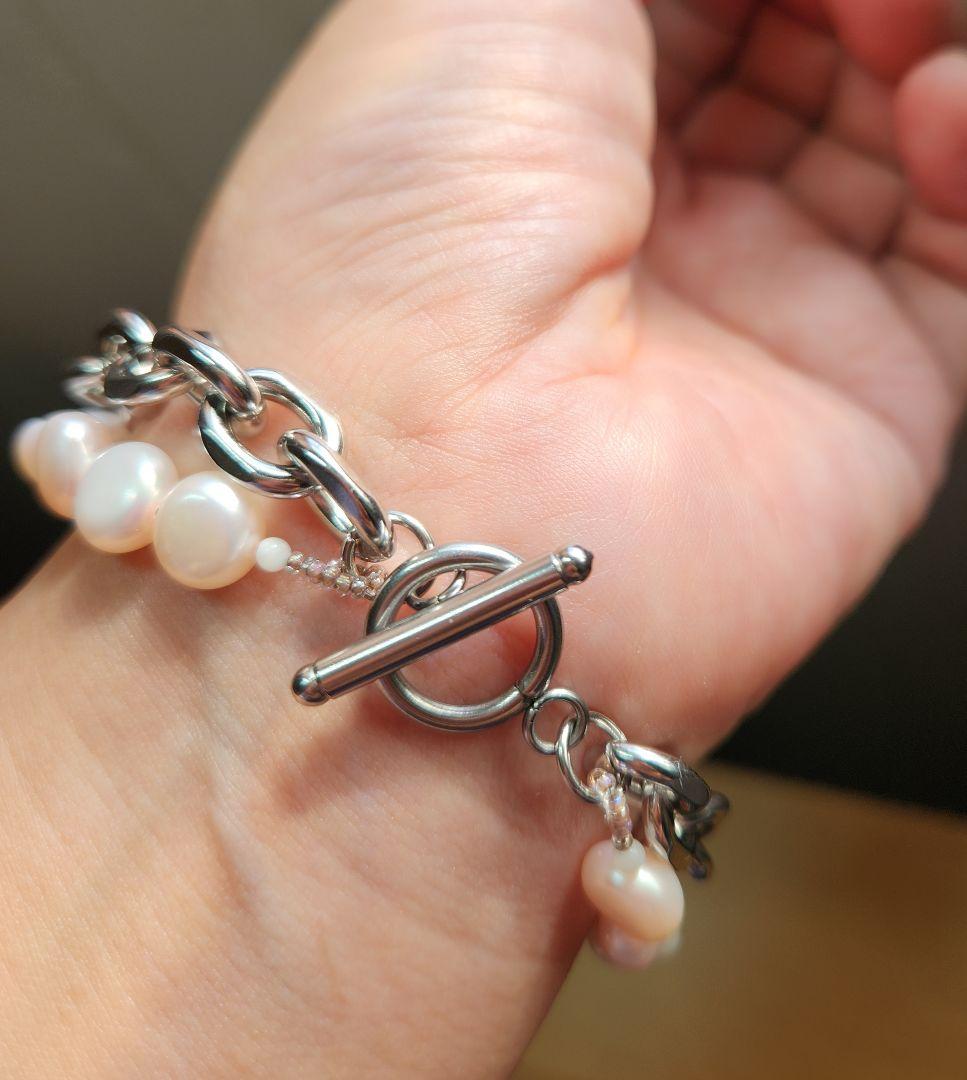 handmade ラリマーハートチャームの2連ブレスレット