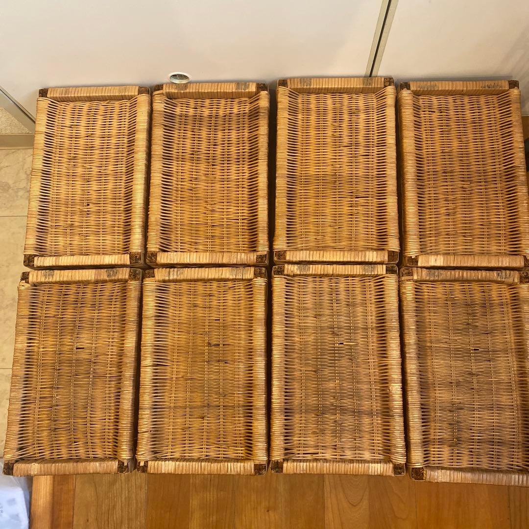 黒アイアン ラタンラック×8引出し バスケット棚 キャスター付 昭和レトロ