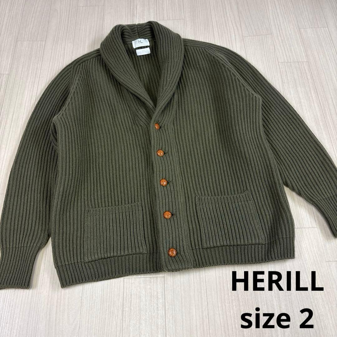 HERILL カシミヤカーディガン オリーブグリーン　2 ゴールデンキャッシュ