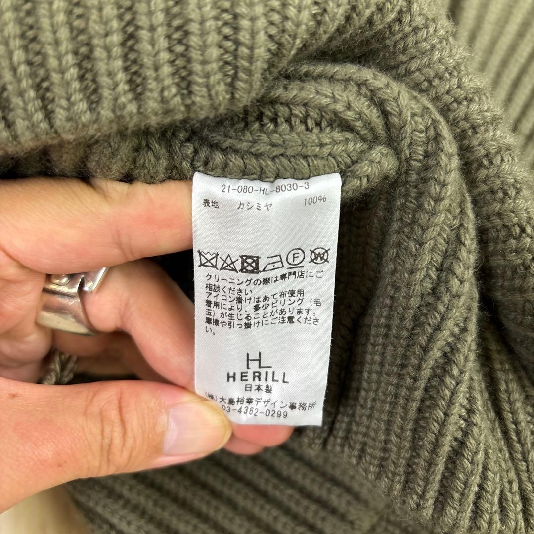 HERILL カシミヤカーディガン オリーブグリーン　2 ゴールデンキャッシュ