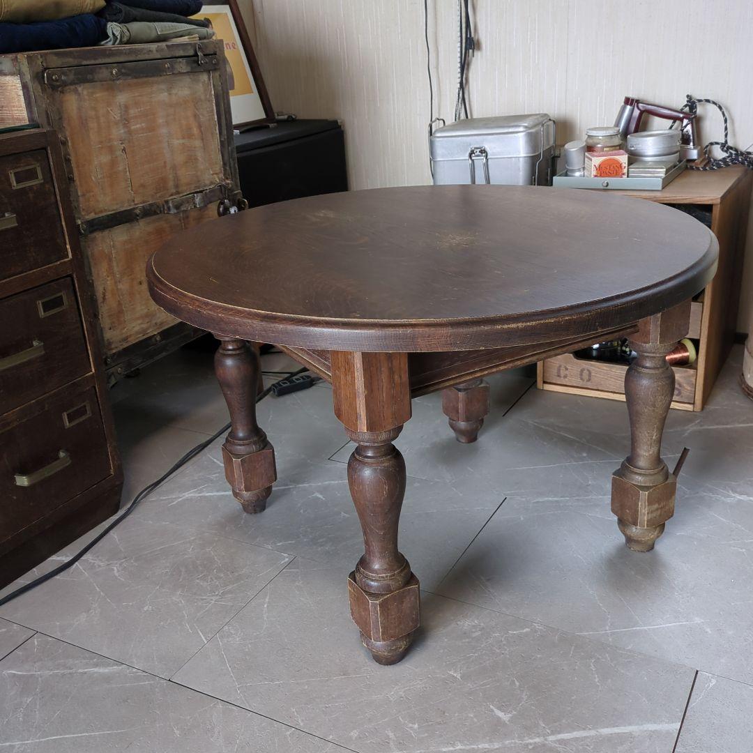 アンティークフランスダークブラウン楕円形木製座卓