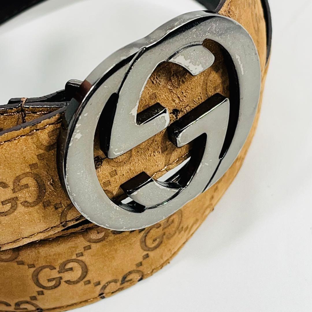 GUCCIグッチGGパターン ブラウン　スエードレザーベルト