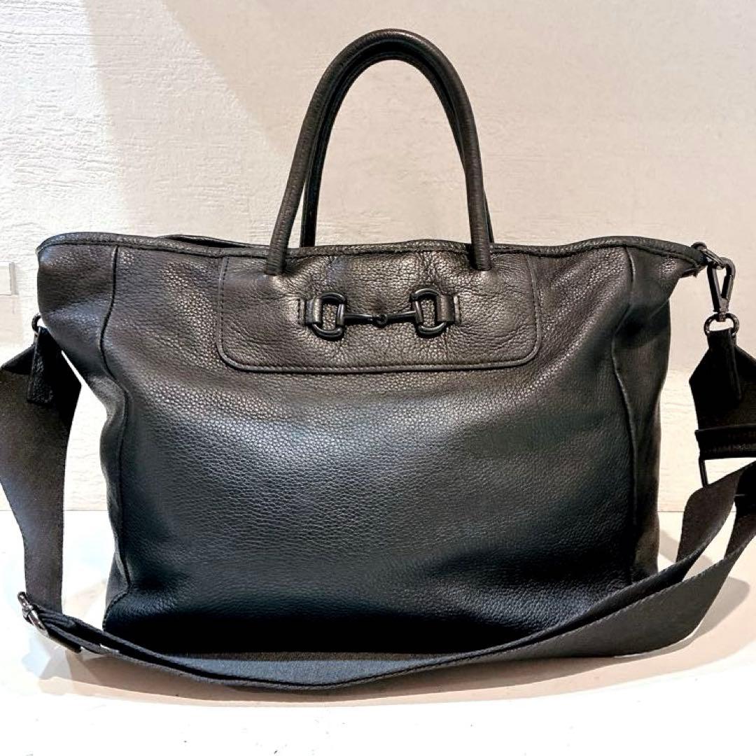 【美品】ear PAPILLONNER 牛革/2WAY ビットトートバッグ　黒