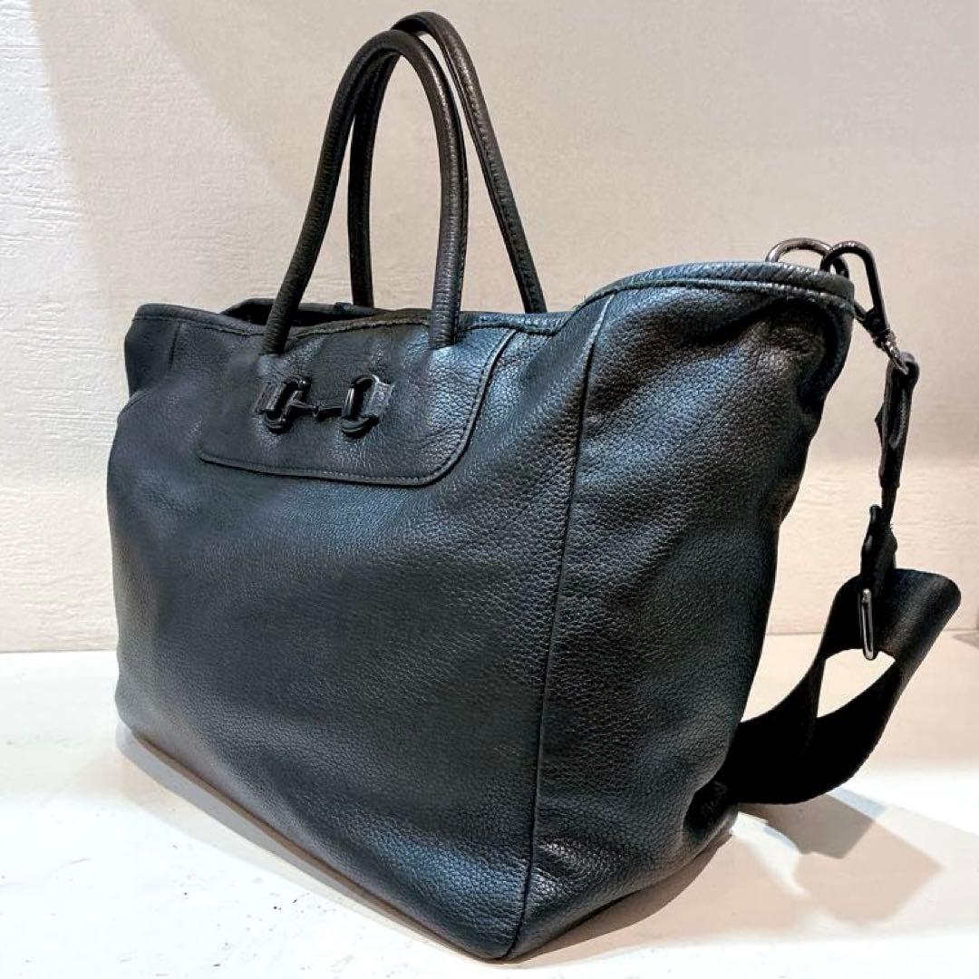 【美品】ear PAPILLONNER 牛革/2WAY ビットトートバッグ　黒