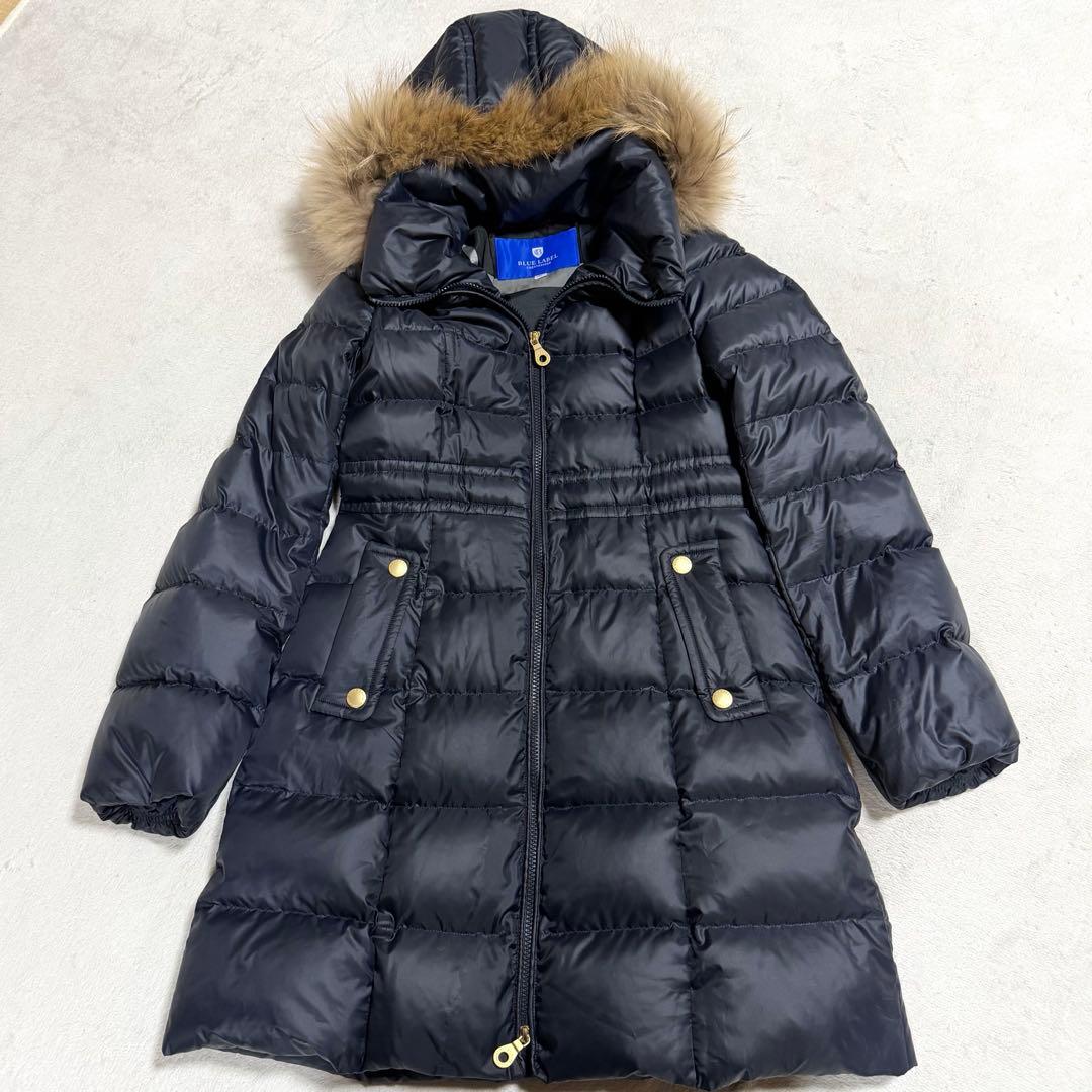 美品★ブルーレーベルクレストブリッジ　ダウンコート　リアルファー チェック 38