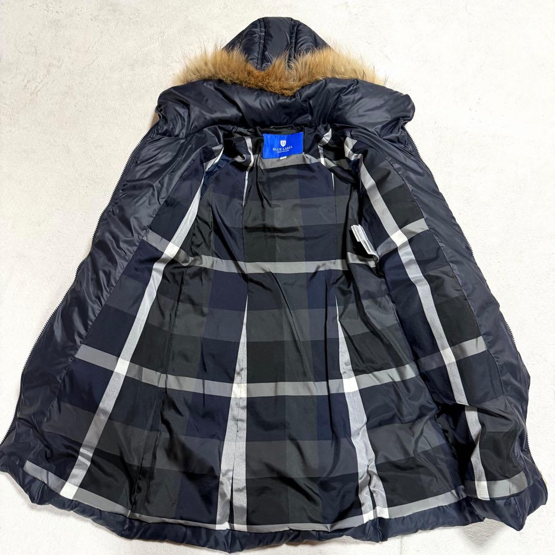 美品★ブルーレーベルクレストブリッジ　ダウンコート　リアルファー チェック 38