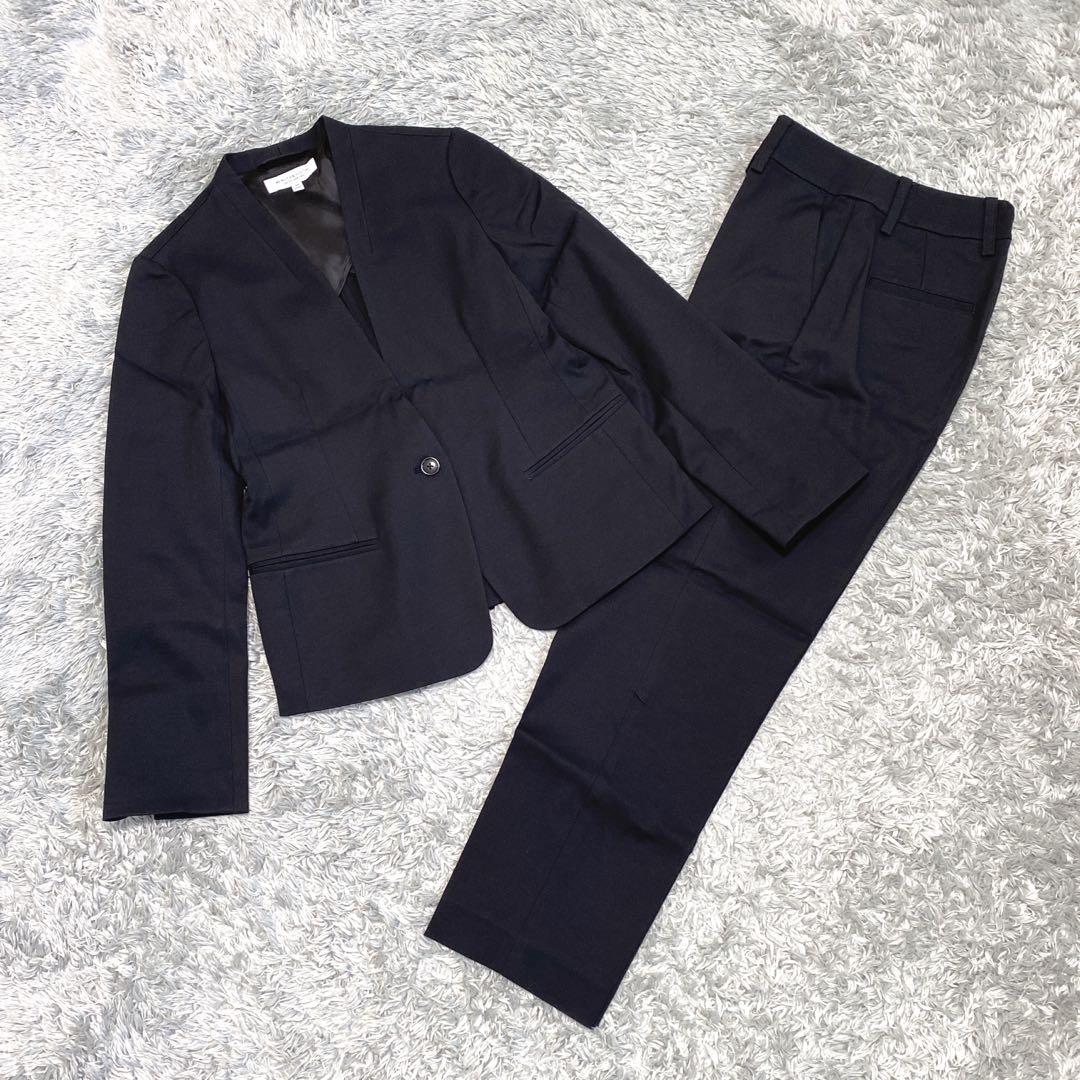 美品　ビューティ＆ユース　ピケカラーレスジャケット　トラウザーパンツ　スーツ　M