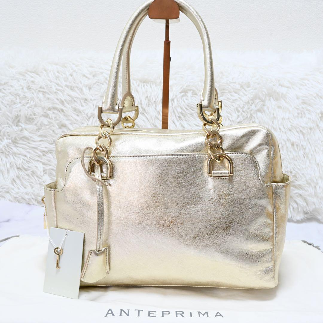 未使用 タグ付き AntePrima ミニボストンバッグ 特殊加工 ゴールド