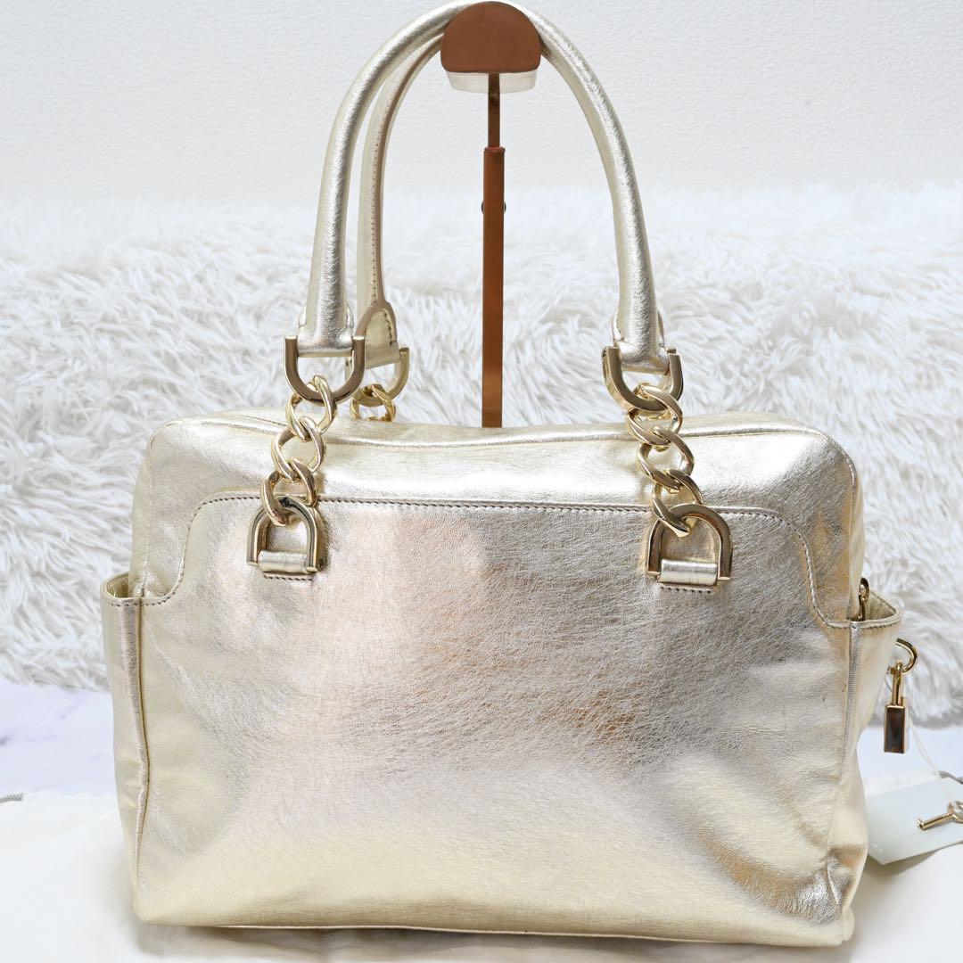 未使用 タグ付き AntePrima ミニボストンバッグ 特殊加工 ゴールド