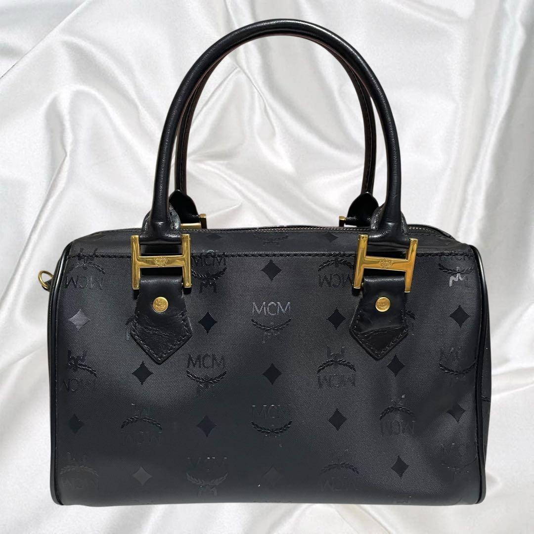 【MCM】美品エムシーエム 2way ミニボストン モノグラム ブラック