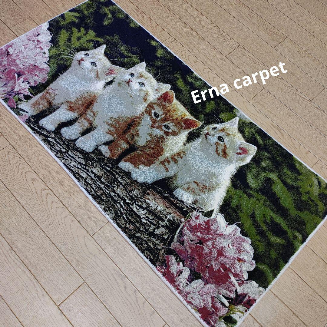 新品 機械織り ペルシャ絨毯 絵画絨毯 100x50 タペストリー 子猫