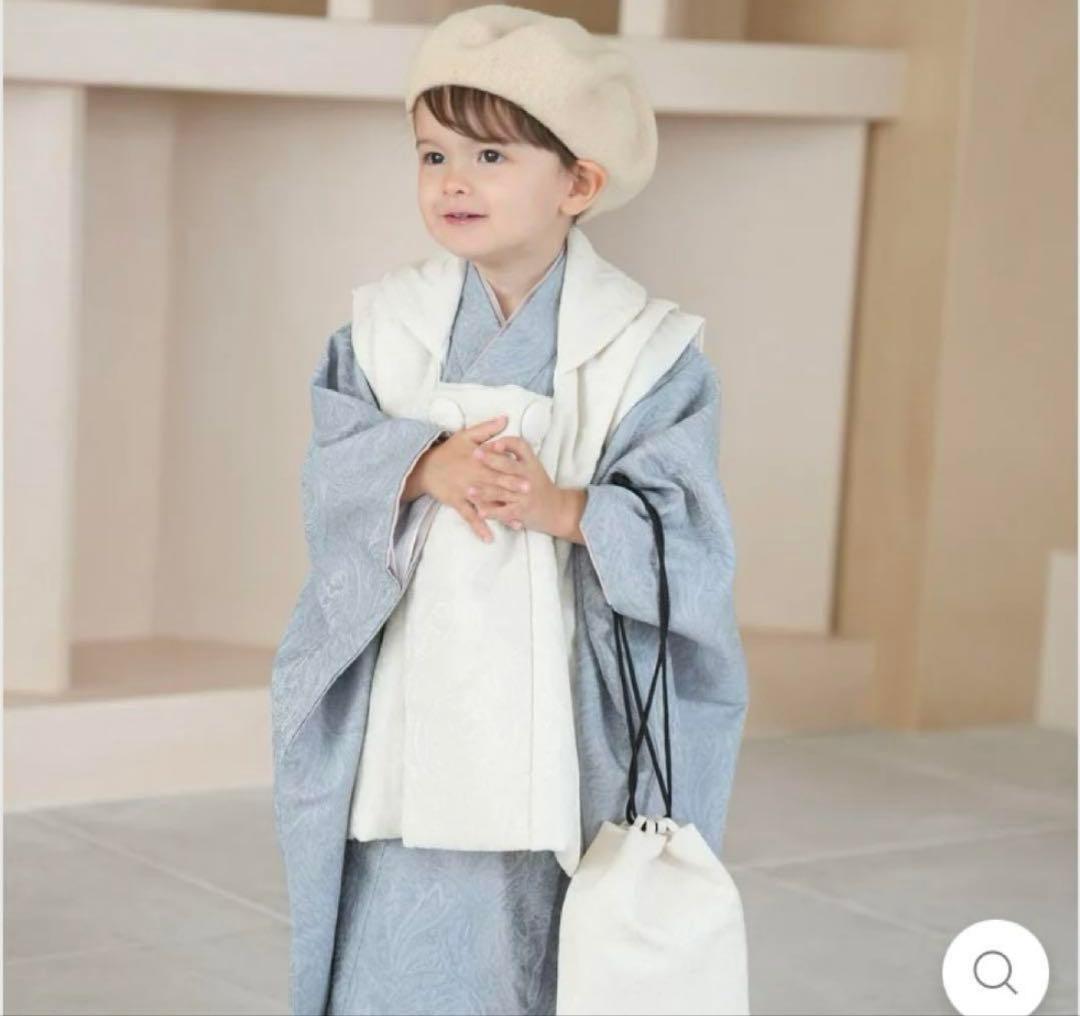utatane 七五三着物 3歳 男の子被布セット オフホワイト*くすみブルー