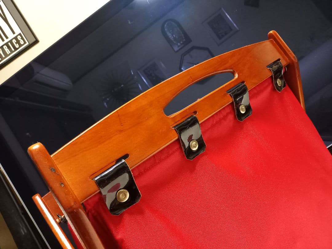 1970's　カリモク　ウッド　レッド　ファブリック　モダン　バスケット