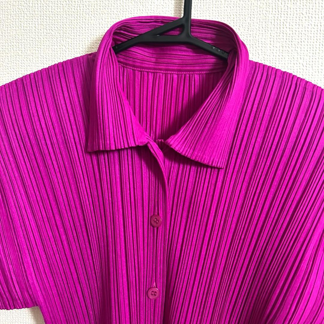 美品✨PLEATS PLEASE プリーツ 半袖 ブラウス カットソー マゼンダ