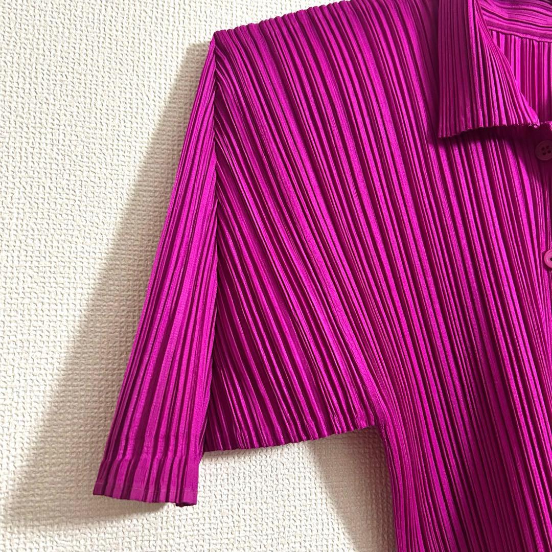 美品✨PLEATS PLEASE プリーツ 半袖 ブラウス カットソー マゼンダ