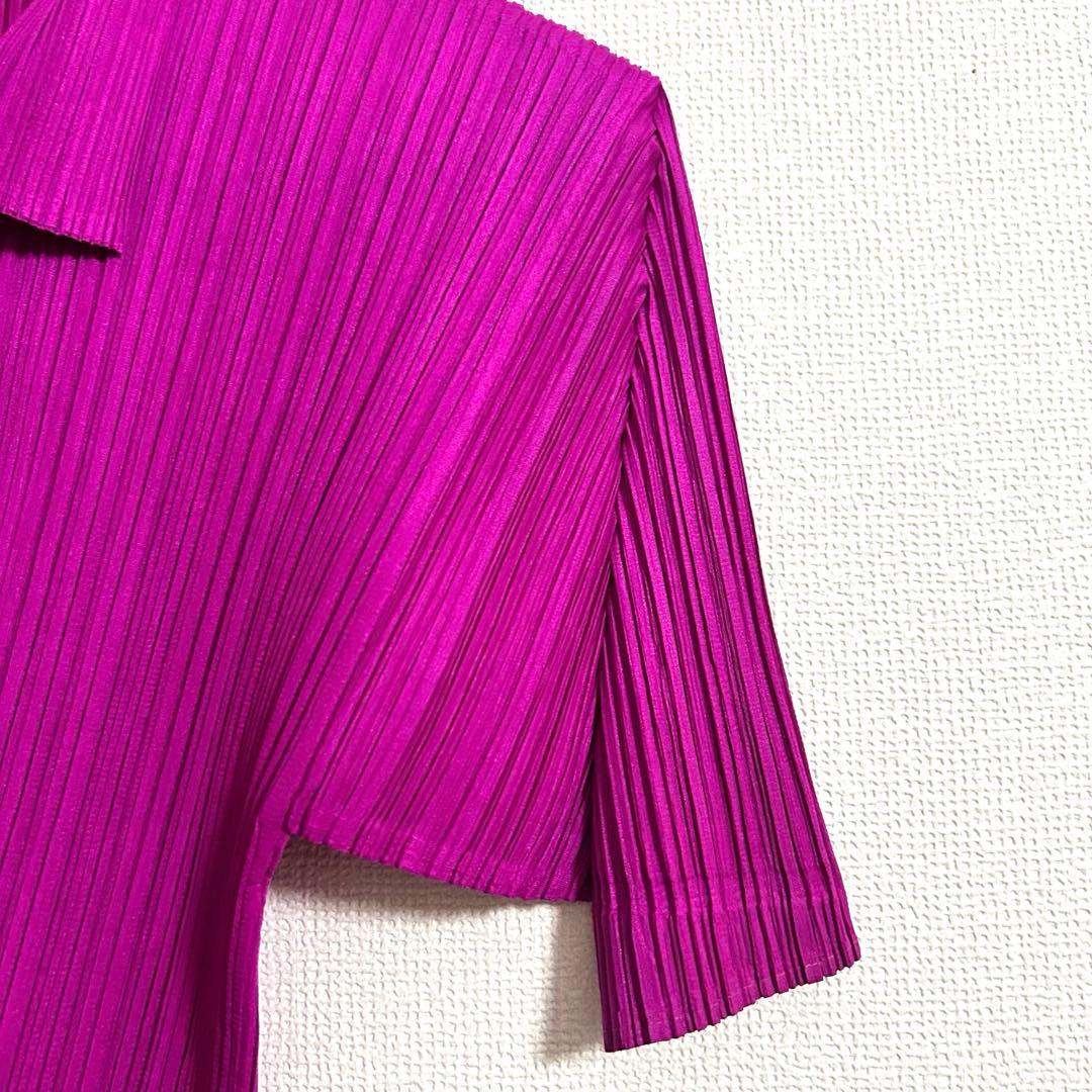 美品✨PLEATS PLEASE プリーツ 半袖 ブラウス カットソー マゼンダ