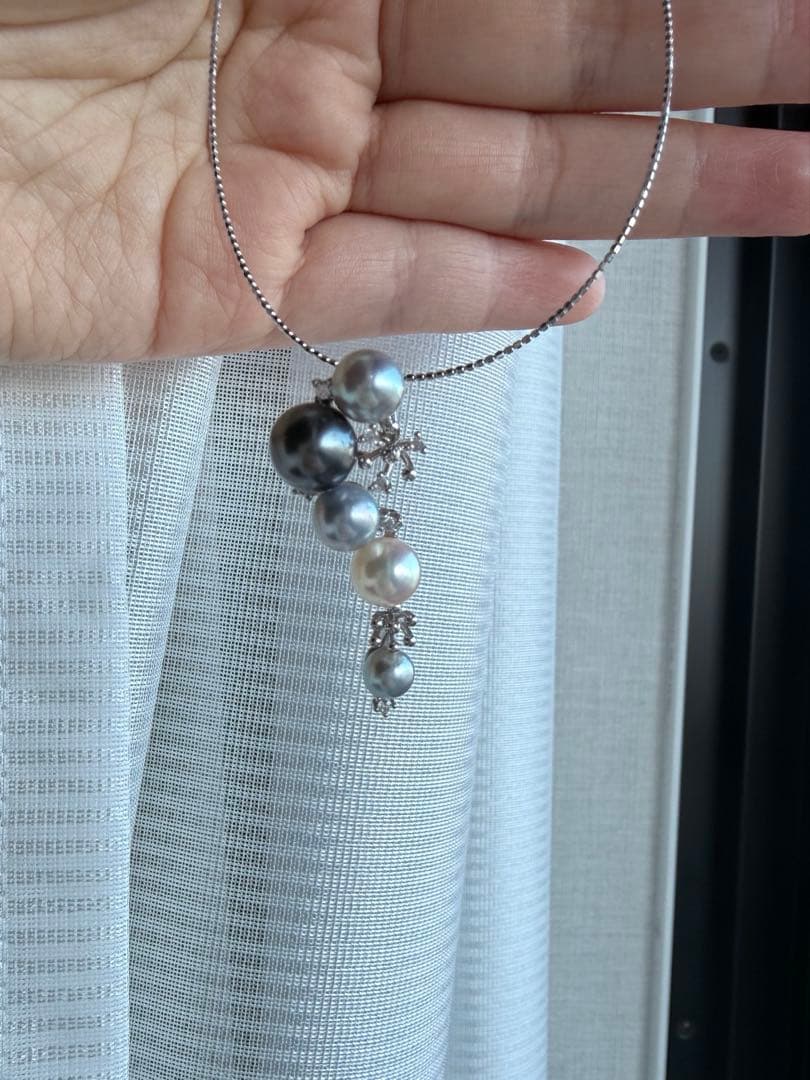 タヒチ黒蝶真珠×あこや真珠 葡萄デザイン 2WAYペンダントトップ