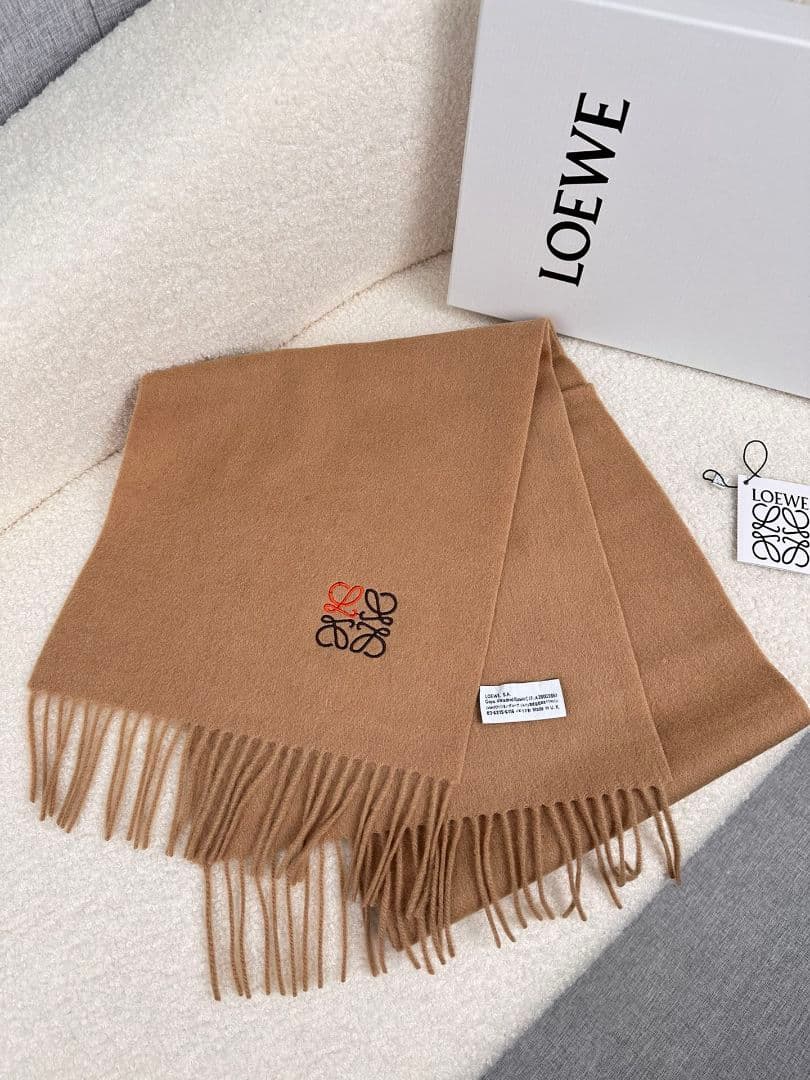 LOEWE ロエベ　ウールマフラー　キャメル　アナグラム刺繍