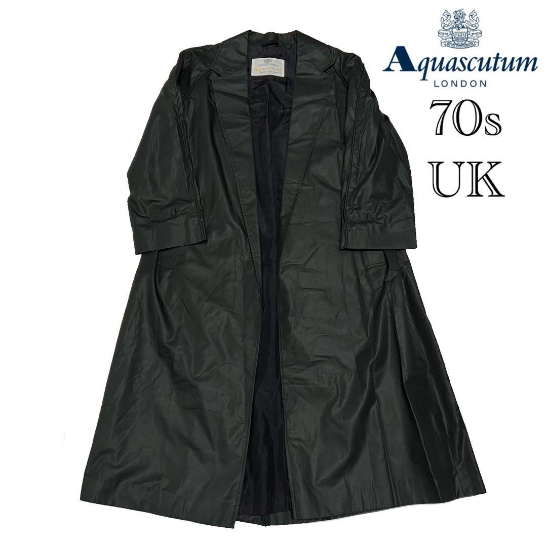 70s Aquascutum（アクアスキュータム）ガウンコート/ブラック/英国製