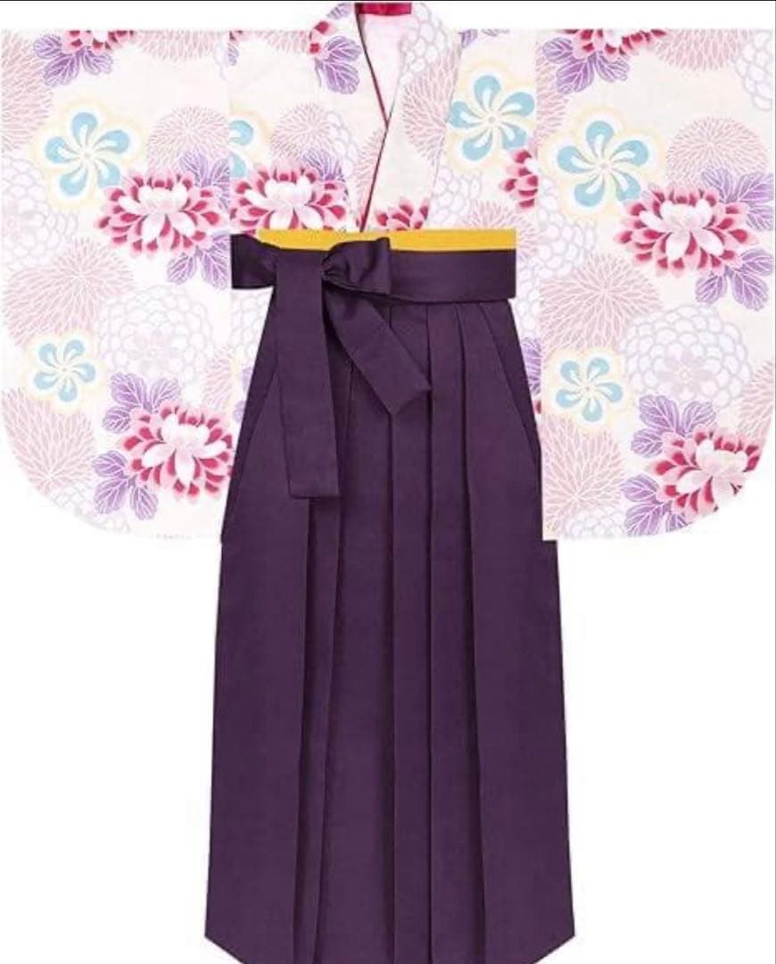 キョウエツ　女の子　卒業式　簡易袴3点セット　鞠菊に梅散らし