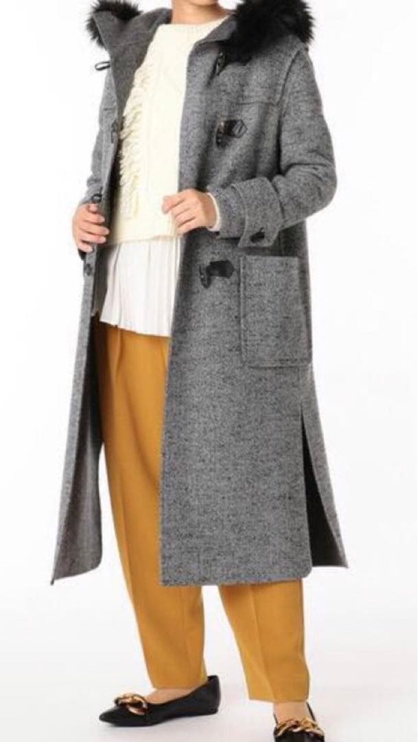 【美品】グレースコンチネンタルヘリンボーン フェイクファーロングダッフルコート